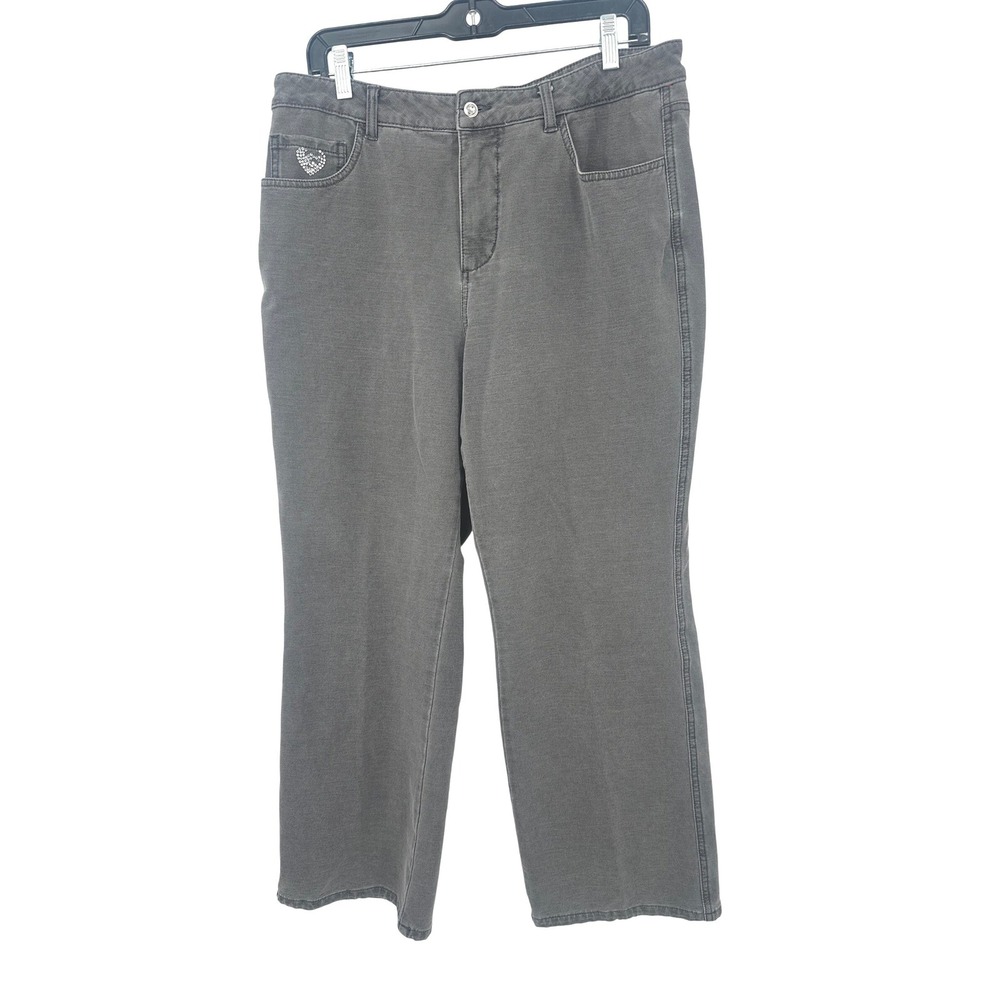 DreamJeannes Quacker Factory Pants Women 14 Gray Straight Leg Rhinestone Heart